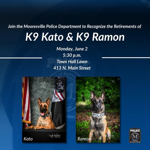 Mooresville to Honor Retiring Police K9s Kato and Ramon at Public Ceremony