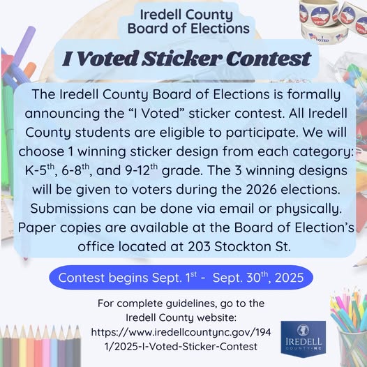 Iredell County Opens &ldquo;I Voted&rdquo; Sticker Contest for Students