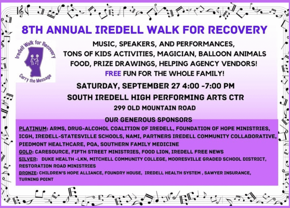 8th Annual Iredell County Walk for Recovery Set for September 27